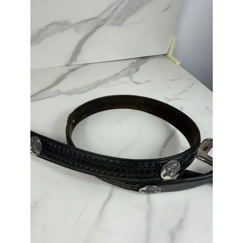 Onyx by Brighton Black Leather Concho Belt Braided Detail Size 30 Western